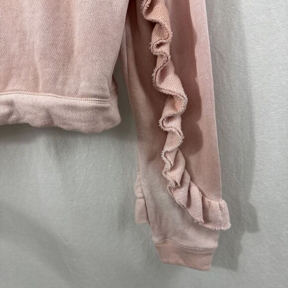 LoveShackFancy Pink Distressed Wash Ruffle Sweatshirt Womens Size S Feminine - Picture 12 of 13